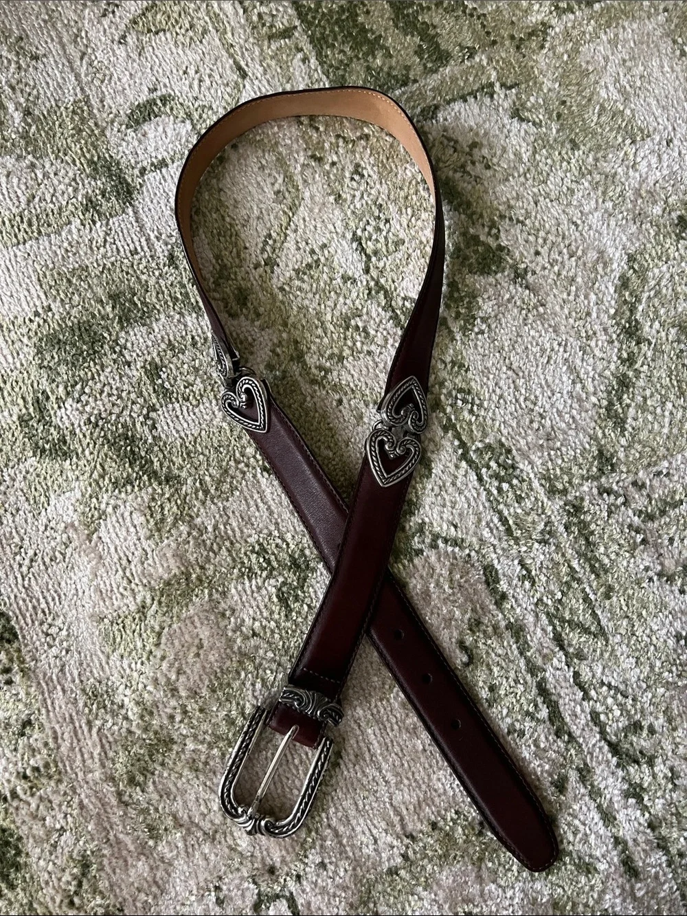 Western Brown Leather Silver Heart Detail Belt